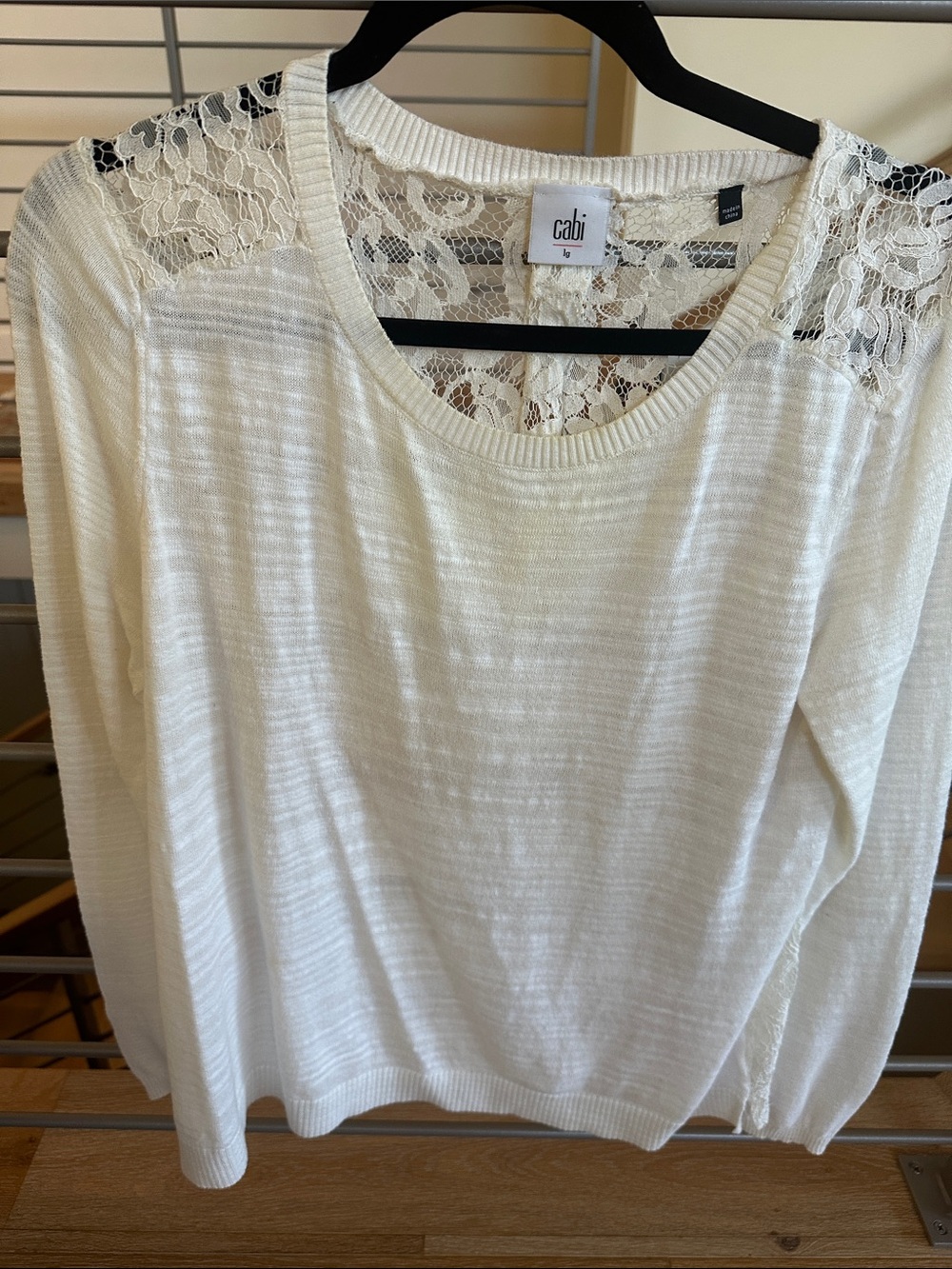 CAbi Cream Lace-Shoulder Knit Top